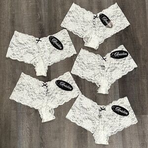 New Set of 5 Women’s Size 5 White Lace Cheeky Hipster Panties Underwear
